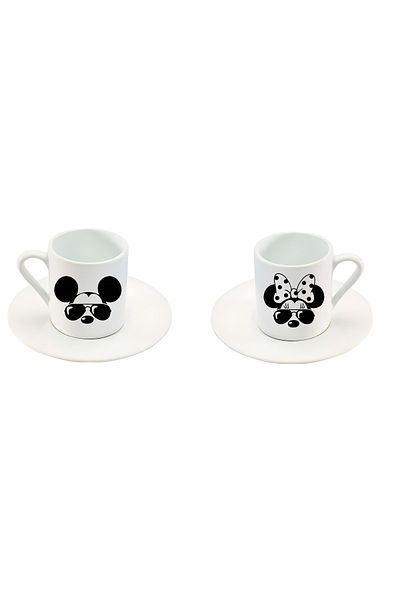 GünayStore Mickey & Minnie Printed Lover Couple Turkish Coffee Cup Set 4 Pieces