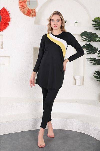 ASLINUR GİYİM Sea Swimsuit Lycra Stripe Πλήρως Καλυμμένο Πολύχρωμο Μαγιό
