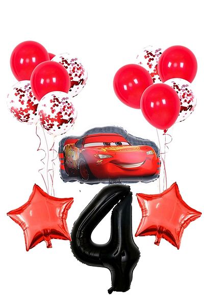 BEST PARTİ DOĞUM GÜNÜ PARTİ SÜSLERİ Race Car Themed Sequin Transparent Balloon Set - Age 4