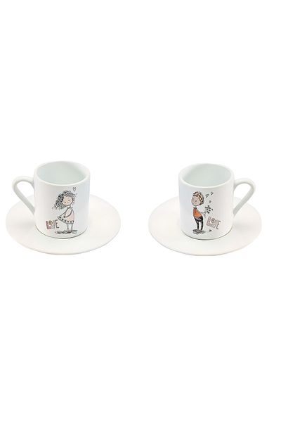 GünayStore Love Written Character Printed Dear Couple Turkish Coffee Cup Set 4 Pieces