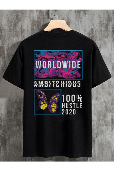 DEEPSENCE Unisex Μαύρο T-shirt Worlvıde Πίσω Εκτυπωμένο