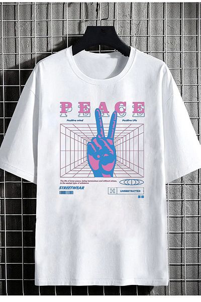 DEEPSENCE Unisex Λευκό T-shirt Peace με στάμπα μπροστά