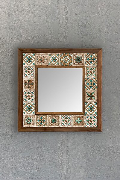 Oscar Stone Decor Masif Çerçeveli Mozaik Taş Ayna 33cm X 33cm (morocco - Etni...