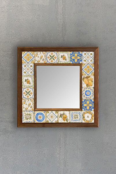 Oscar Stone Decor Masif Çerçeveli Mozaik Taş Ayna 33cm X 33cm (morocco - Etni...
