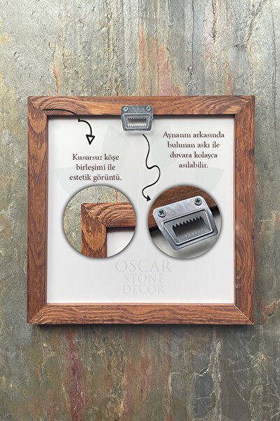 Oscar Stone Decor Çerçeveli Mozaik Doğaltaş Ayna 33 X 33 Cm