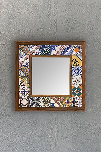 Oscar Stone Decor Oscar Stone Ahşap Çerçeveli Mozaik Doğaltaş Ayna 33 Cm X 33 Cm