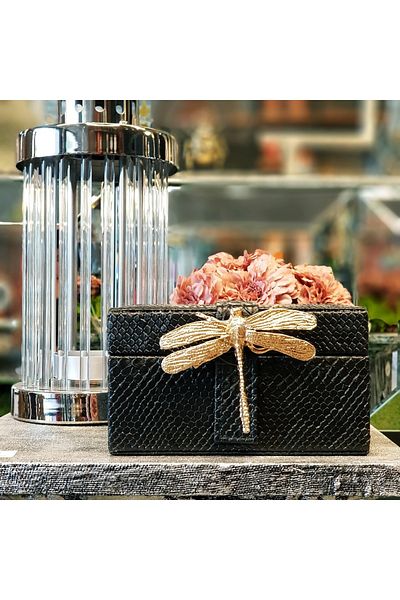 Le Atölye Decorative Leather Covered Dragonfly Box Small Size Black