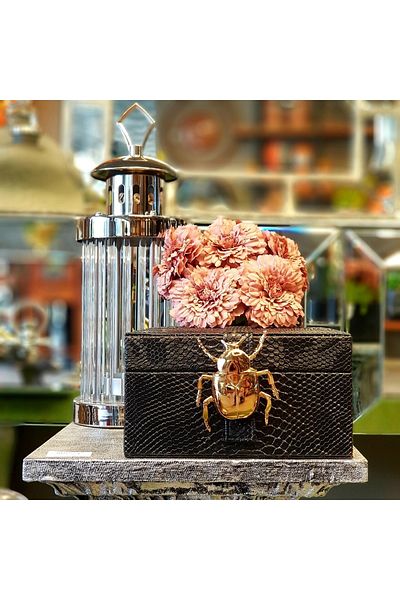 Le Atölye Decorative Leather Covered Ladybug Box Large Size Black
