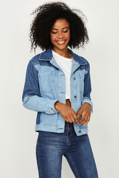Select Moda Jachetă de blugi cu blocuri de culoare albastră pentru femei