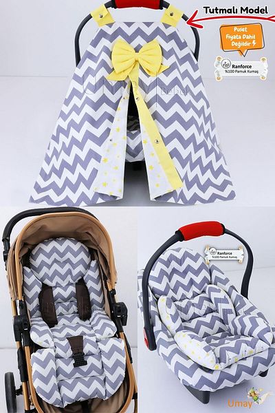 Umaybebek 4 Pieces - Stroller Cover, Stroller Cushion with Waist Support, Stroller Cushion, Stroller Sheet - With Holder