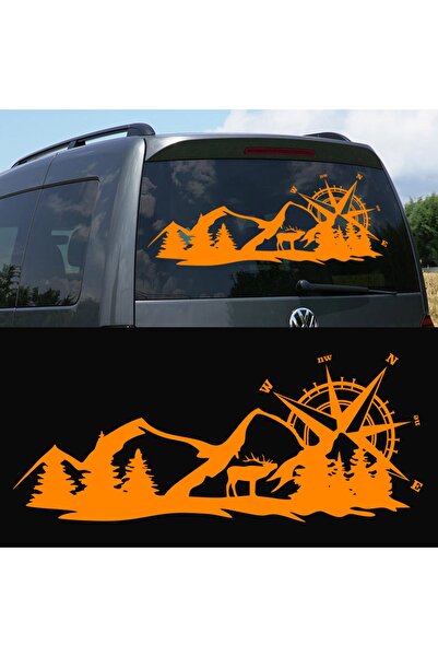 Melek Pazarı 120 X 46 cm Geyik Pusula Dağ Kamp Karavan Off Road Oto Sticker