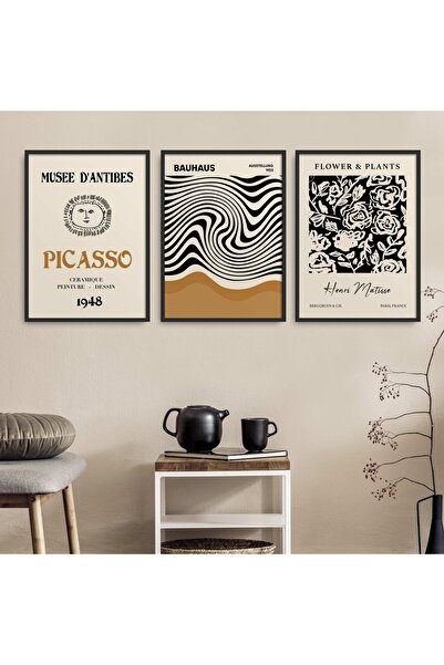 HOMEPACK Set de pictură din 3 piese cu cadru laminat negru Hpn106