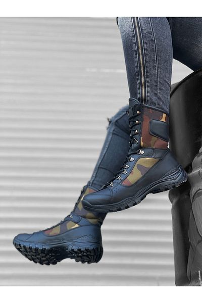 Epikoza Black Patterned Vegan Long Boots Men's Boots Ekz01710mr21