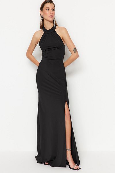 Trendyol Collection Μαύρο πλεκτό μακρύ βραδινό φόρεμα TPRSS23AE00040