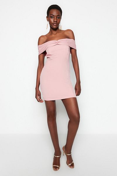 Trendyol Collection Short Woven Evening Dress - Powder Lined, Piping Evening Gown TPRSS23EL00348