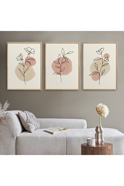 HOMEPACK Set de pictură din 3 piese cu cadru din lemn natural Hpn110