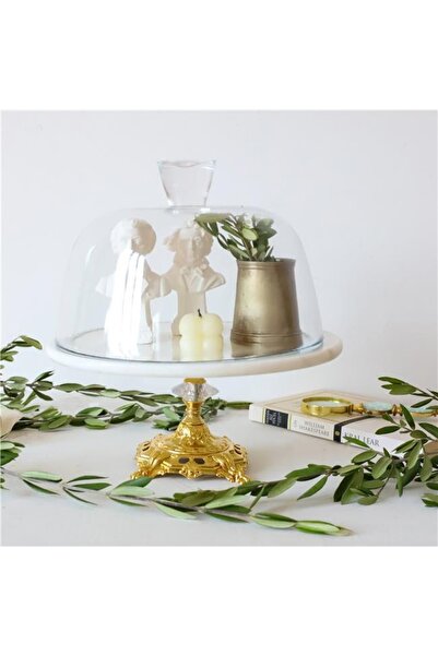 Akayev Marble White 25 Cm Gold Baroque Foot Glass Jar