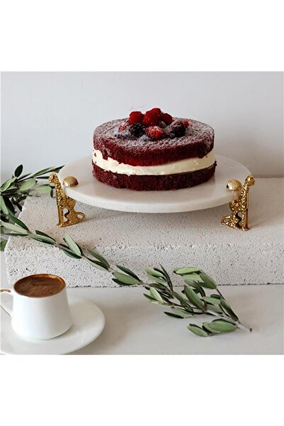 Akayev Marble White 25 Cm Gold Cheetah Pedestal Presentation Plate