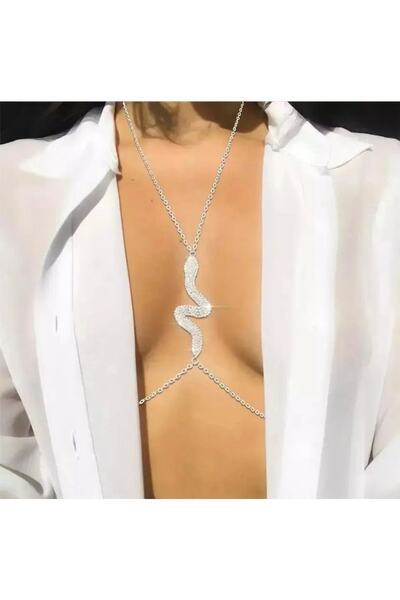 Genel Markalar Kristal Taşlı Yılan Vücut Aksesuarı Göğüs Bikini Sütyen Zincir...