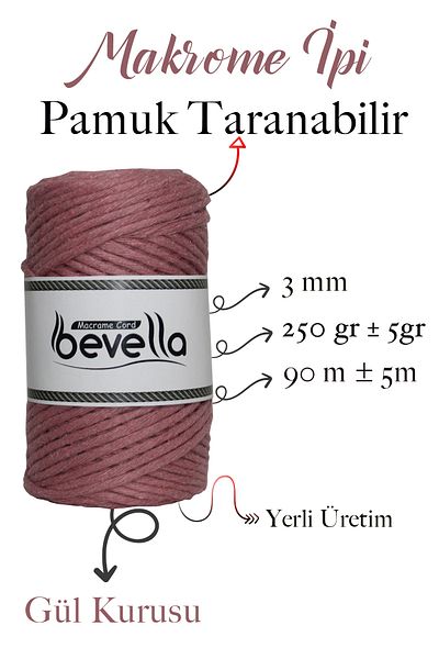 Bevella Macrame Cord Scalloped Macrame Thread 3mm Single Twist Scalloped Cotton Macrame Thread Dried Rose