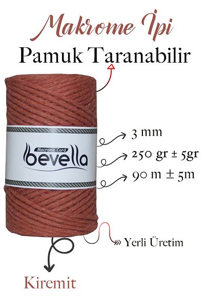 Bevella Macrame Cord Σκάνδαλο Μακραμέ Σκάνδαλο 3mm Σκάνδαλο Βαμβακερό Μονό Πλακάκι Μακραμέ Σκάνδαλο