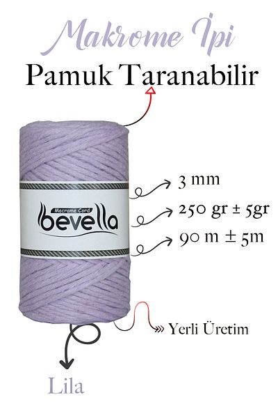 Bevella Macrame Cord Σκάνδαλο Μακραμέ 3mm Μονό Περιστρεφόμενο Σκάνδαλο Βαμβακερό Μακραμέ Σκάνδαλο Λιλά