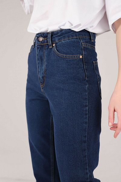 TugsatTasarTekstil Hyper Dark Blue Mom Jean Femei Boyfriend Colorfast Power Lycra Gathering Pantaloni