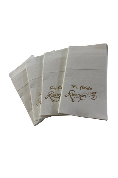 kidspartim Gold Yaldızlı Beyaz Hoş Geldin Ramazan Cepli Touch Peçete 12 Li 40x40