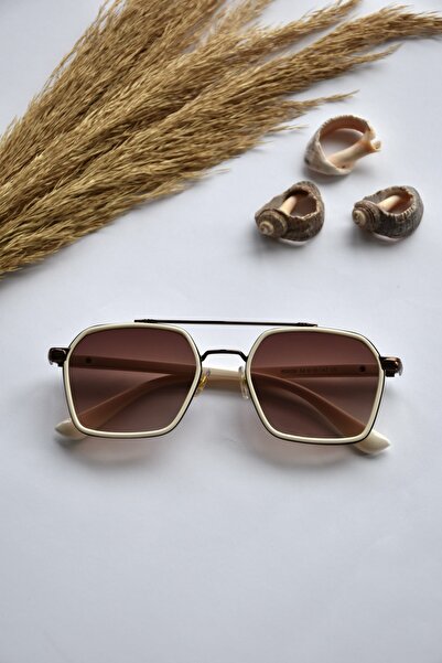 LOOKUP NEW Unisex Women Men Uv400 Protected Cream Brown Rectangular Image Sty...