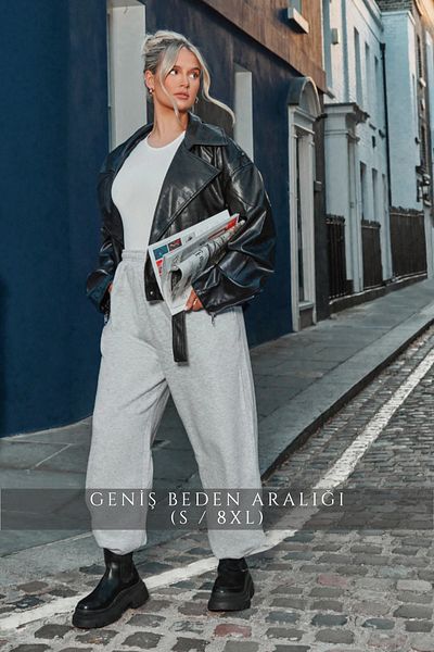 la gizzia Φούτερ με 3 κλωστές Μαύρο γκρι ανθρακί σε συντομότερο μέγεθος Μαμά Jogger Παντελόνι φούτερ με φαρδιά εφαρμογή