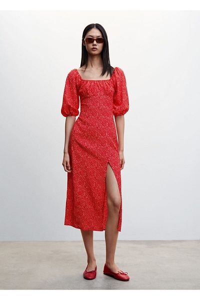 MANGO Woman Balloon Sleeve Midi Dress