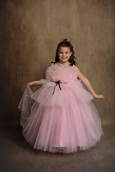 black white wedding Pink Girl's Fluffy Evening Dress, Princess Dress, Birthday Dress