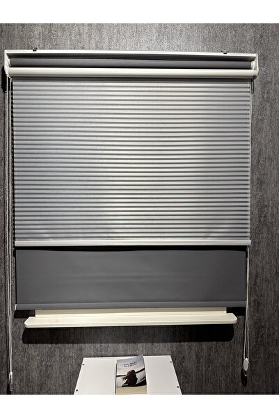 Genel Markalar Beyaz Kalın Çizgili Yeni Sezon Antrasit Gri Storlu Çiftli Meka...