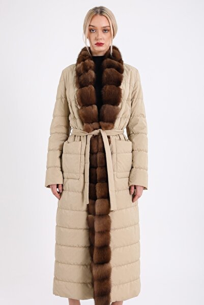 Leather Club Bej Sable Kürk Aksesuarlı Puffer Kaban
