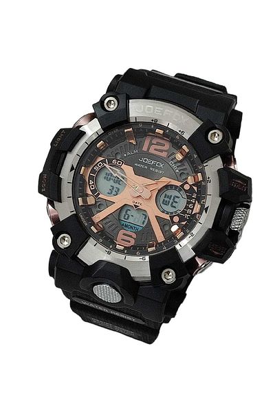 Joefox Men's Wristwatch Digital Analog Silicone Cord Black 1675