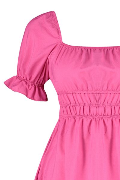 Trendyol Collection Fuchsia Skater/Ballett-Öffnung Midi-Gewebtes Kleid mit Ballonärmeln TWOSS22EL1768