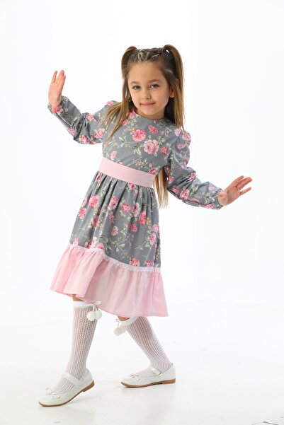 Moda Lippa Rochie pentru fetiță cu volane cu model de flori roz