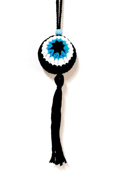 Mixperi Black Car Ornament with Evil Eye Bead Patterned Tassel Orlon Yarn