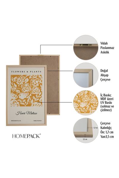 HOMEPACK Doğal Ahşap Çerçeveli 3'lü Tablo Seti Hpn116