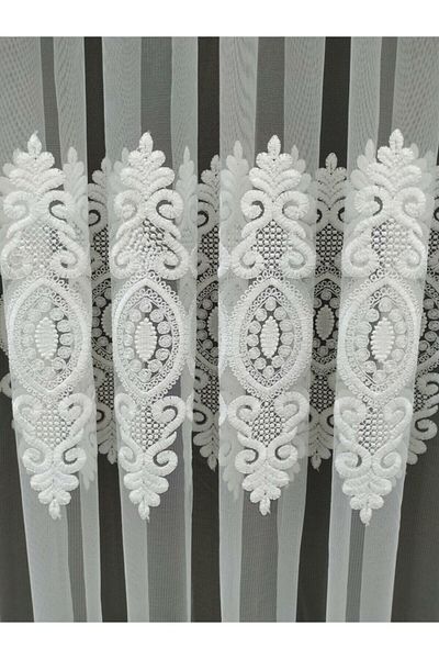 Briz Perde New Season Damask Pattern Non-Iron Tulle Curtain 1 X 3 Closely Pleated