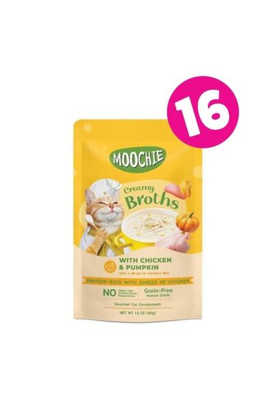 MOOCHIE Tavuklu Ve Bal Kabaklı Kedi Çorbası 40gr X 16 Adet