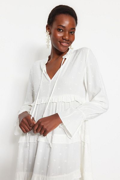 Trendyol Collection Ecru Ruffle Detailed Beach Dress TBESS19WR0068