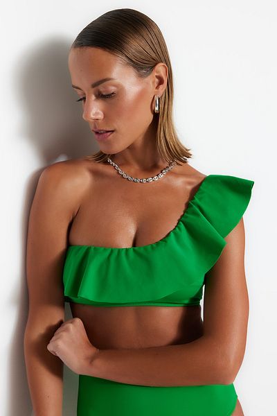 Trendyol Collection Grünes One-Shoulder-Rüschen-Bikinioberteil TBESS21BU0039