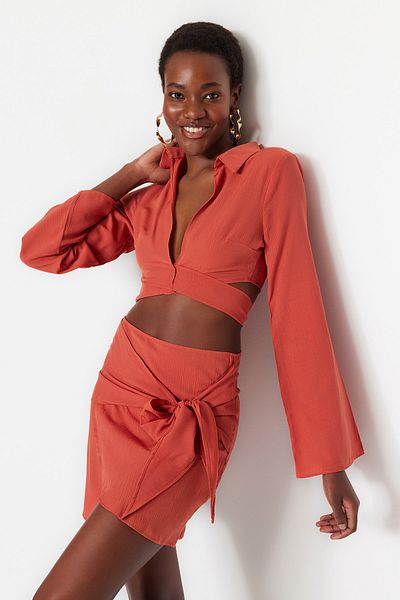Trendyol Collection Tile Woven Blouse Set with Beach Skirt Tie - Tbess23Au00077