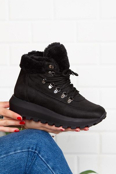 Aleza Shoes Γυναικείες μπότες με γούνινο σουέντ μαύρο