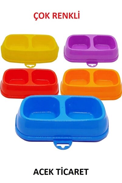A.C.E.K PLASTİK Double Dog And Cat Food Water Bowl Multicolored