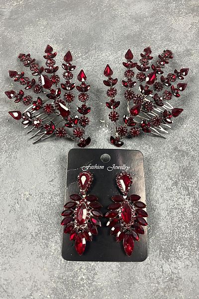 Hobigram Set de accesorii și cercei pentru păr Helen Model Henna cu frunze duble – Coroană, piatră de cristal – Coroană