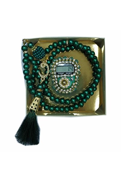 Hac Dünyası Kutulu Lüks Zikirmatik Inci Tesbih Seti Yeşil