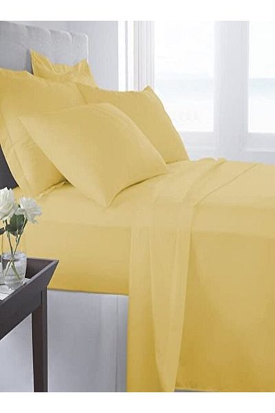 mer-tim ezberbozan ev tekstili Mer-tim Cotton Ranforce Double Elasticless Sheet Set Yellow - 240x260