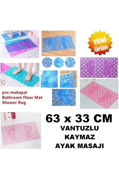 mrtbilisim Cadă de baie Cabină de duș Covoraș cu ventuză anti-alunecare 63 X 33 cm Covoraș de baie din silicon cu suport pentru masaj pentru picioare